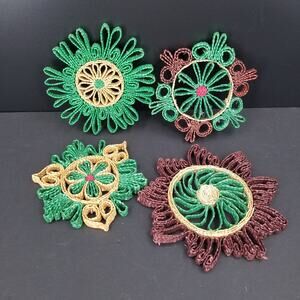 Lot of 4 Vintage Retro Woven Straw Rattan Trivets
